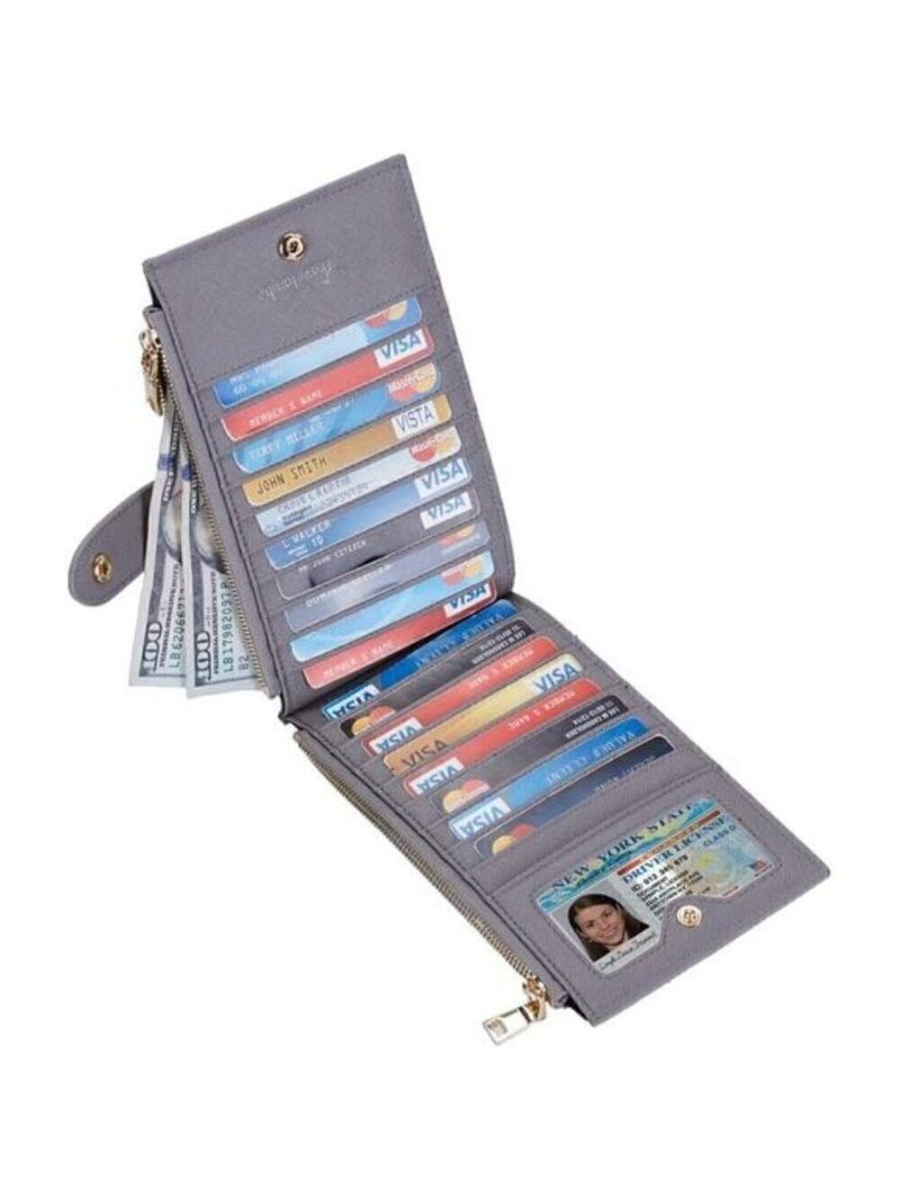 Women's Wallet RFID Blocking Bi fold Multi Card Wallet Zipper Pocket GRAY NEW
